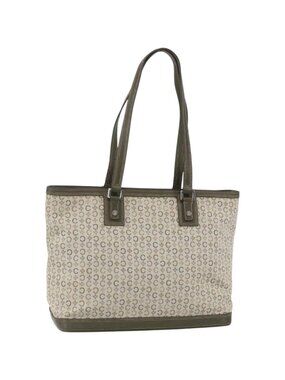 CELINE C Macadam Canvas Tote Bag Green Silver